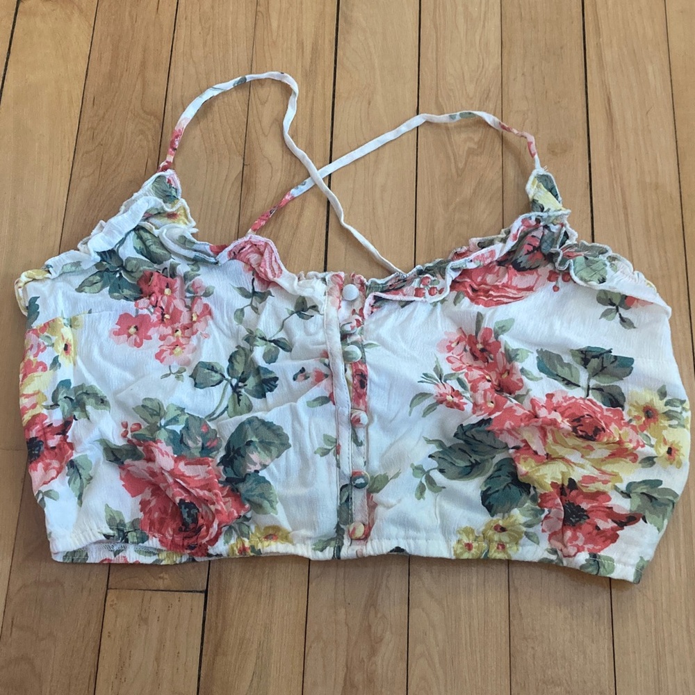 Abercrombie & Fitch Floral Crop Top - Red, Yellow, Green